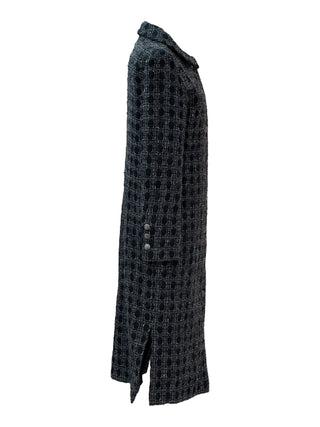 Chanel Grey Tweed Longline Jacket Dress With Jewel Buttons