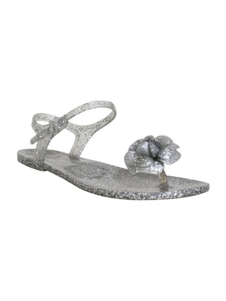 Chanel Silver Jelly Camellia Ankle Strap Sandals