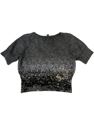 Louis Vuitton Dark Grey Wool Top With Sequin Detailed