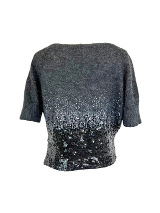 Louis Vuitton Dark Grey Wool Top With Sequin Detailed