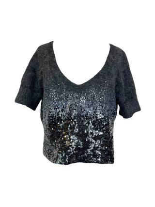 Louis Vuitton Dark Grey Wool Top With Sequin Detailed