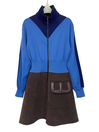 Two Tone Long Sleeve Zipped Dress