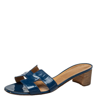 Hermès Blue Patent Leather Oasis Slide