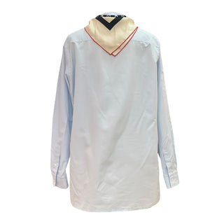 Louis Vuitton Light Blue Button-Up Long Sleeve Shirt with Detachable Silk Scarf Collar Detail
