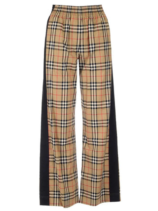 Burberry Beige Checkered Trousers with Black Panel Detail