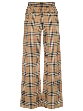 Burberry Beige Checkered Trousers with Black Panel Detail