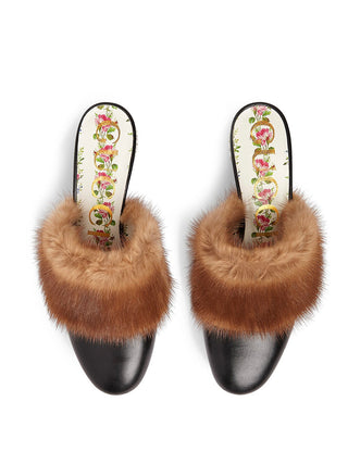 Gucci Mink Fur Mules With Crystals