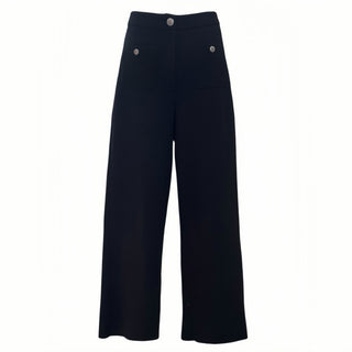 Chanel Black High Waist Wide Leg Knit Trousers