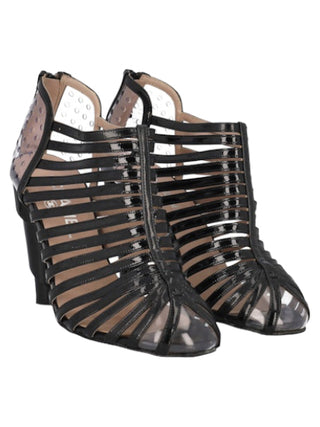 Chanel Black Leather Stripped Patent Heels