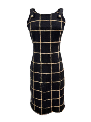 Chanel Plaid Print Grosgrain Trim Dress with Belt/Skirt Accessory