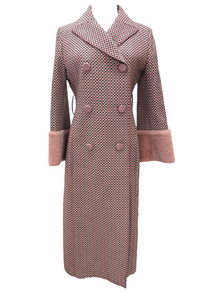 Fendi Pink Double-Breasted Patterned Coat With Fur Cuffs