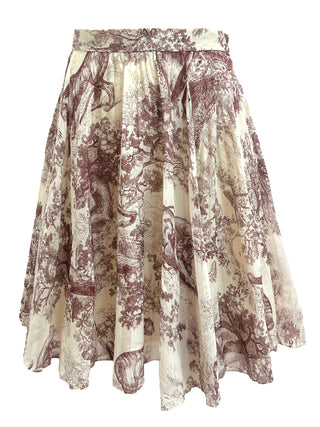 Christian Dior Beige & Maroon Tolie De Jouy Printed Skirt