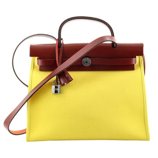 Hermès Herbag Zip 31 Lime & Rouge Canvas Bag With Palladium Hardware