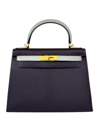Hermès Kelly 28 Raisin & Gris Perle Bi Color Sellier With Matte GHW