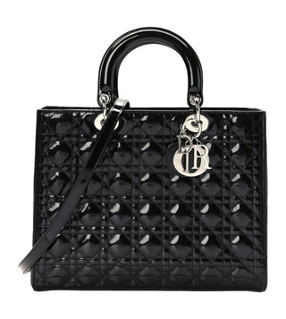 Christian Dior Black Patent Cannage Large Lady Dior Bag