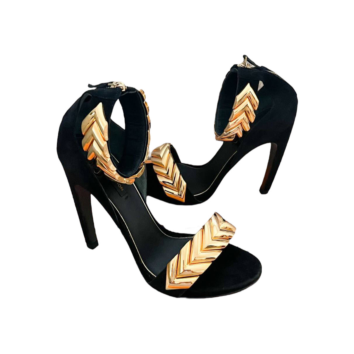 Rare Louis Vuitton Black Gold V Symphony Sandal Heels Sz 39