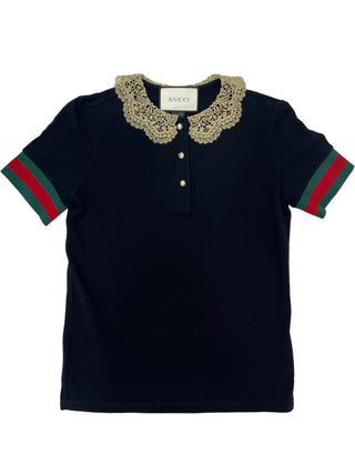 Gucci Black Lace Collar Polo Shirt