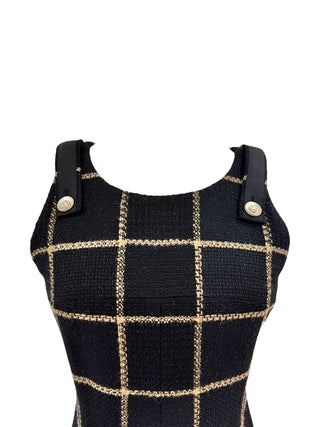 Chanel Plaid Print Grosgrain Trim Dress with Belt/Skirt Accessory