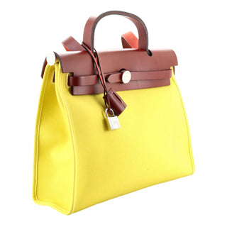 Hermès Herbag Zip 31 Lime & Rouge Canvas Bag With Palladium Hardware