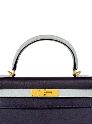 Hermès Kelly 28 Raisin & Gris Perle Bi Color Sellier With Matte GHW
