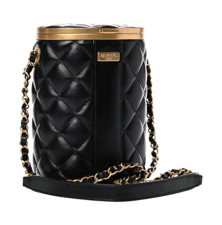 Chanel Crown Box Vanity Shoulder Bag In Black Quilted Lambskin With Gold Hardware
