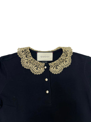 Gucci Black Lace Collar Polo Shirt