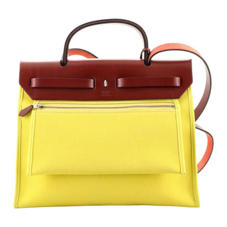 Hermès Herbag Zip 31 Lime & Rouge Canvas Bag With Palladium Hardware