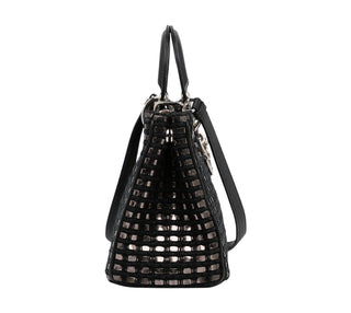 Christian Dior Black & Silver Metallic Tweed Small Lady Dior Bag