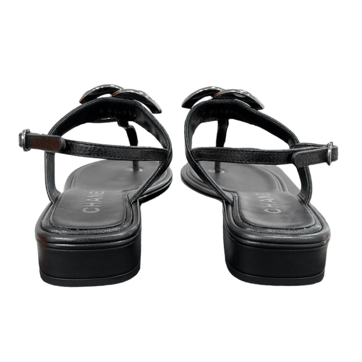 Chanel Black Interlocking CC Logo T-Strap Sandals – Bella Ling