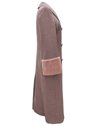 Fendi Pink Double-Breasted Patterned Coat With Fur Cuffs
