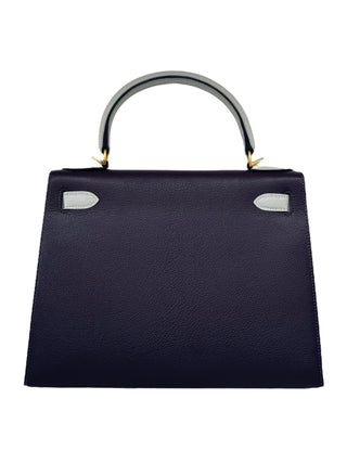 Hermès Kelly 28 Raisin & Gris Perle Bi Color Sellier With Matte GHW