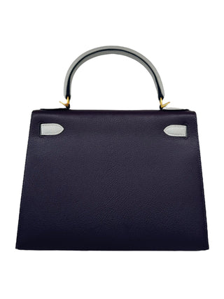 Hermès Kelly 28 Raisin & Gris Perle Bi Color Sellier With Matte GHW