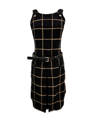 Chanel Plaid Print Grosgrain Trim Dress with Belt/Skirt Accessory