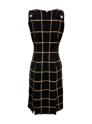 Chanel Plaid Print Grosgrain Trim Dress with Belt/Skirt Accessory