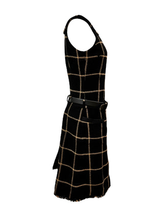 Chanel Plaid Print Grosgrain Trim Dress with Belt/Skirt Accessory