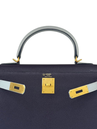 Hermès Kelly 28 Raisin & Gris Perle Bi Color Sellier With Matte GHW