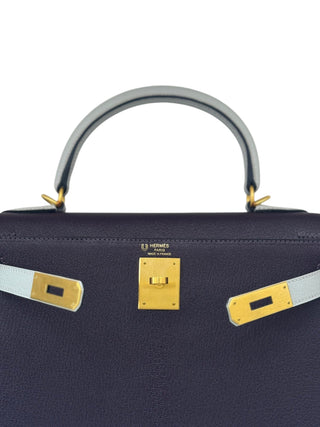 Hermès Kelly 28 Raisin & Gris Perle Bi Color Sellier With Matte GHW