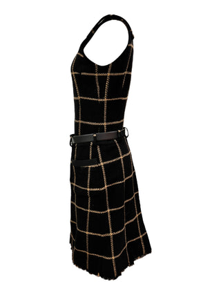 Chanel Plaid Print Grosgrain Trim Dress with Belt/Skirt Accessory