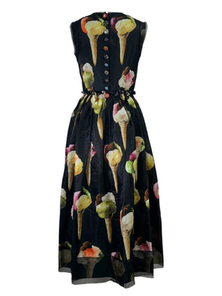 Dolce & Gabbana Black Silk Gelato Print Sleeveless Dress