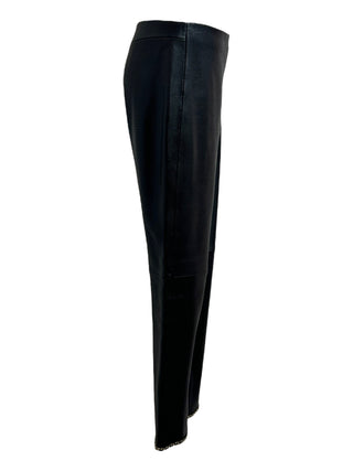 Chanel Black Deerskin Classic Lace Trim Trousers