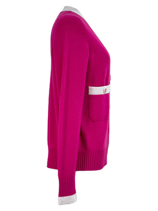 Chanel Fuchsia Contrast CC Buttons Cardigan