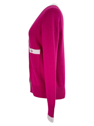 Chanel Fuchsia Contrast CC Buttons Cardigan