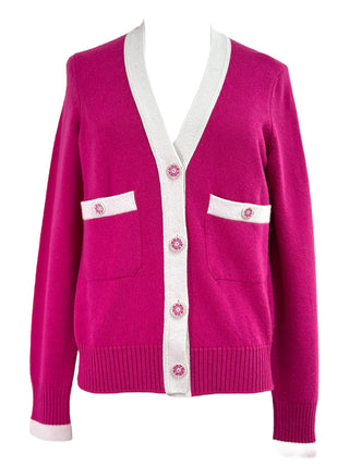 Chanel Fuchsia Contrast CC Buttons Cardigan