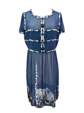 Chanel Navy Sequin Embellished Sheer Two-Piece Evening Set