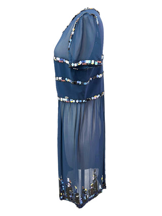 Chanel Navy Sequin Embellished Sheer Two-Piece Evening Set