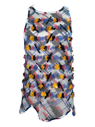 Chanel Floral Embellished Mesh Top and Plaid Trousers Set