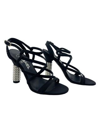 Chanel Black Heels With Pearls Detailed