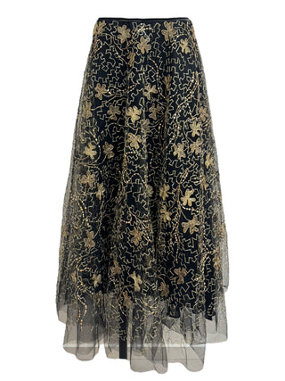 Christian Dior Black Tulle Skirt With Gold Floral Embroidery