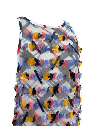 Chanel Floral Embellished Mesh Top and Plaid Trousers Set