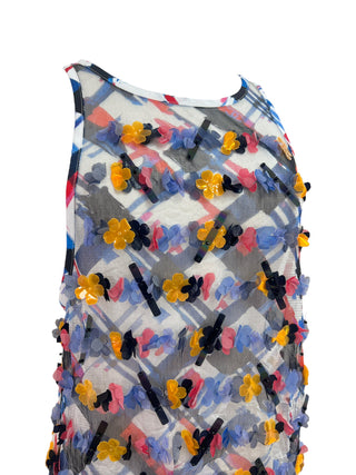 Chanel Floral Embellished Mesh Top and Plaid Trousers Set